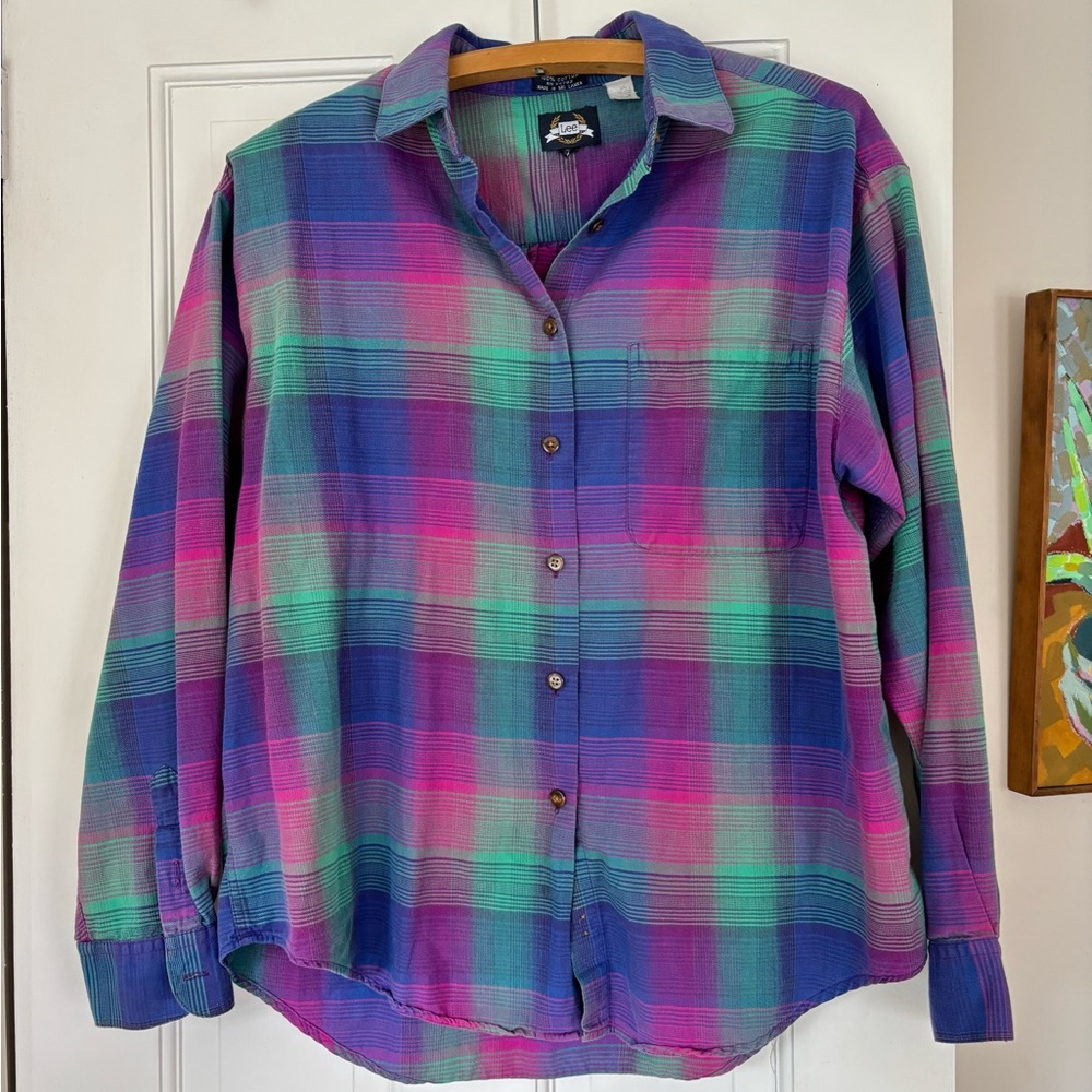 Vintage Lee Multicolor Plaid 100% Cotton Button Down Shirt